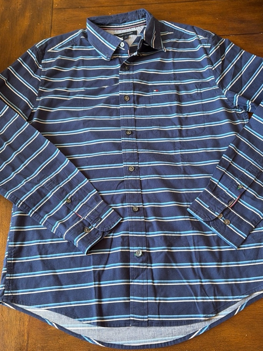 Tommy Hilfiger Navy Shirt with Light Blue & White Stripes